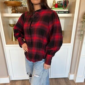 Banana Republic Red and Black Plaid Button-Down Shirt